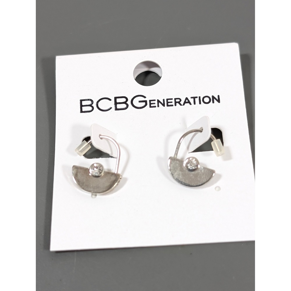 ew BCBGeneration Silver Tone Small Rhinestone Circle Stud Earrings Pierced NWT‎